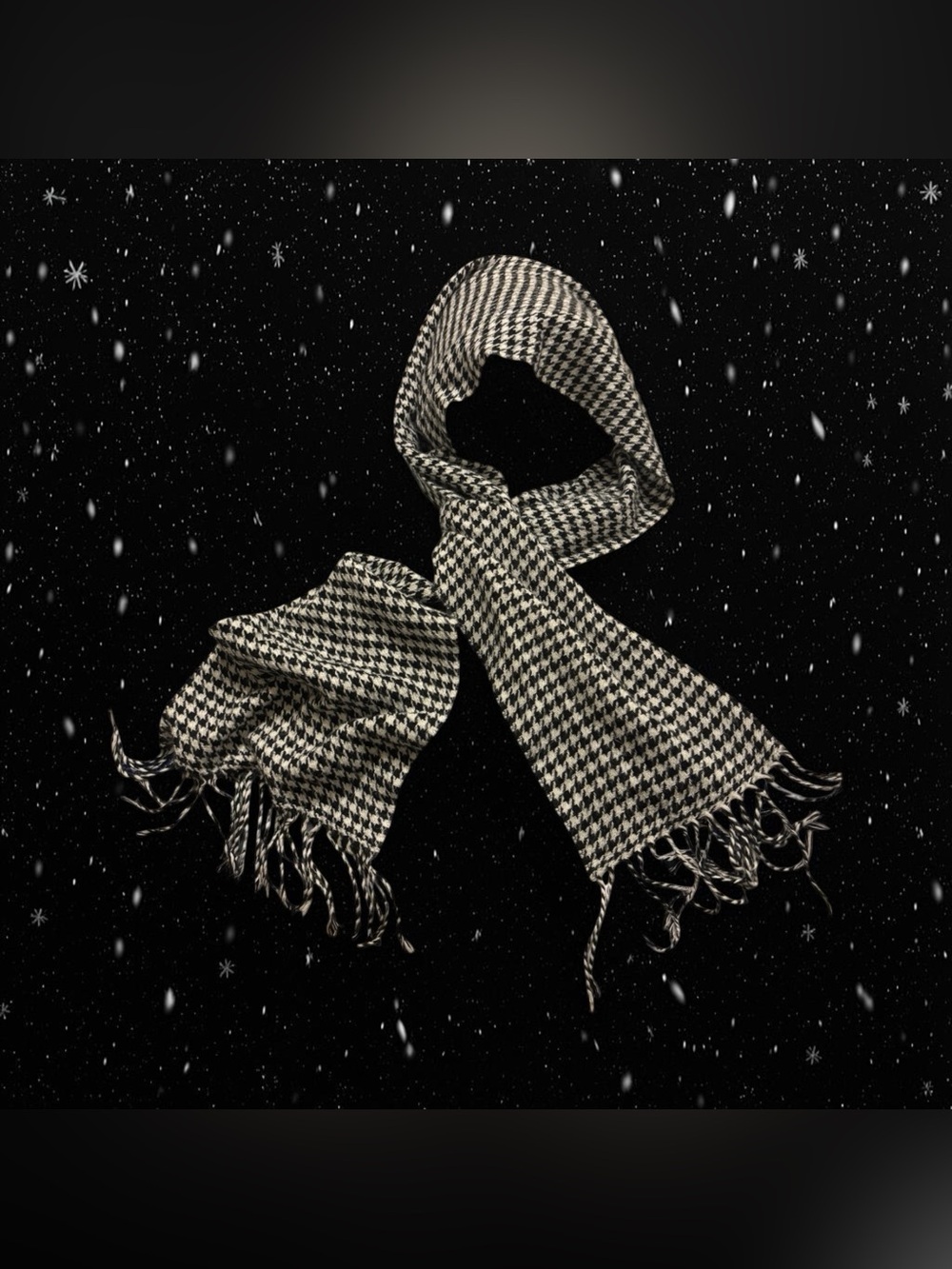 Cejon Houndstooth Black White Scarf Soft Italian Twisted Fringe Tassel Ends